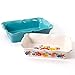 COLIBYOU 2-Piece Decorated Rectangular Ruffle Top Ceramic Bakeware Set, turquoise & floral
