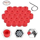 20pcs 17mm Plastic Wheel Lug Cap Covers with Removal Tool Prime Ave Wheel Locks for VW Jetta Golf Passat Beetle EOS Tiguan Red