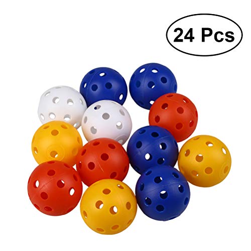 TOYMYTOY 24pcs Perforated Plastic Toy Golf Balls Hollow Golf Practice Training Sports Balls (Mixed Colors)