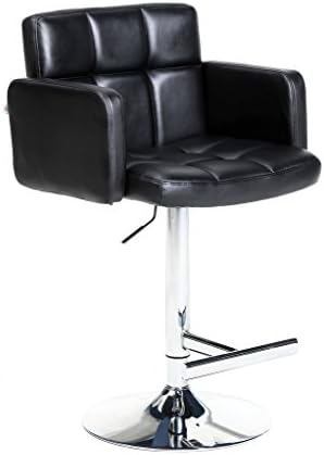 Chiming Black PU Leather Height Adjustable Wide Swivel Bar Stools Office Dining Chair with Hand Holder