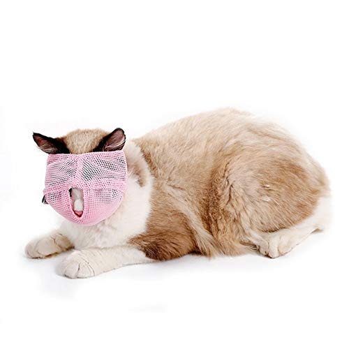 Delifur Cat Muzzles Breathable Mesh Pet Muzzle Grooming Prevent Cat from Biting and Chewing (S, Pink)