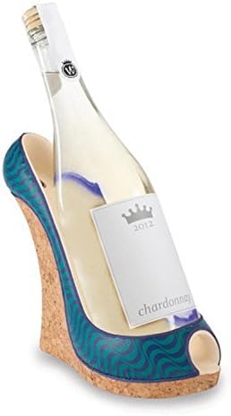 9" Fashion Avenue Women's Decorative Blue Wave Wedge Shoe Wine Bottle Holder