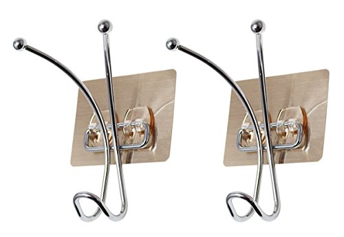Removable Wall Adhesive Metal Wire Coat and Hat 3 Prong Hook, Set of 2