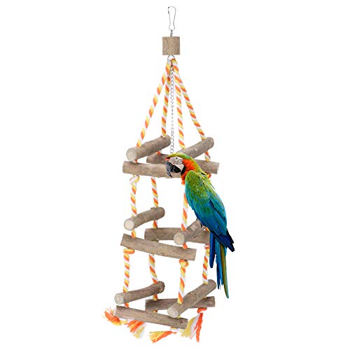 Bird Stand Toy Wooden Parrot Chewing Toy Three Layers Bird Stand Hanging Parrot Swing Toy Bird Cage Perches for Parrot Budgies Parakeet Cockatiels Lovebirds