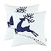 CaliTime Pack of 2 Soft Canvas Throw Pillow Covers Cases for Couch Sofa Home Decoration Christmas Holiday Reindeer with Stars Print 18 X 18 Inches Navy Blue