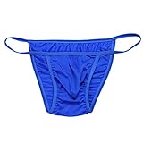 FEESHOW Men's Silky Bugle Pouch Tanga Briefs Bikini Underwear (Royal Blue)