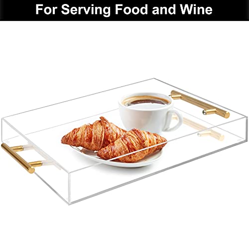 12x16 Clear Acrylic Serving Tray with Gold Handle,SpillProof Clear