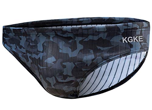 KGKE Mens Sexy Swim Briefs by Camo Pattern Bikini Swimsuit for Men (Grey Camo Strip, XXL) - Thumbnail 6