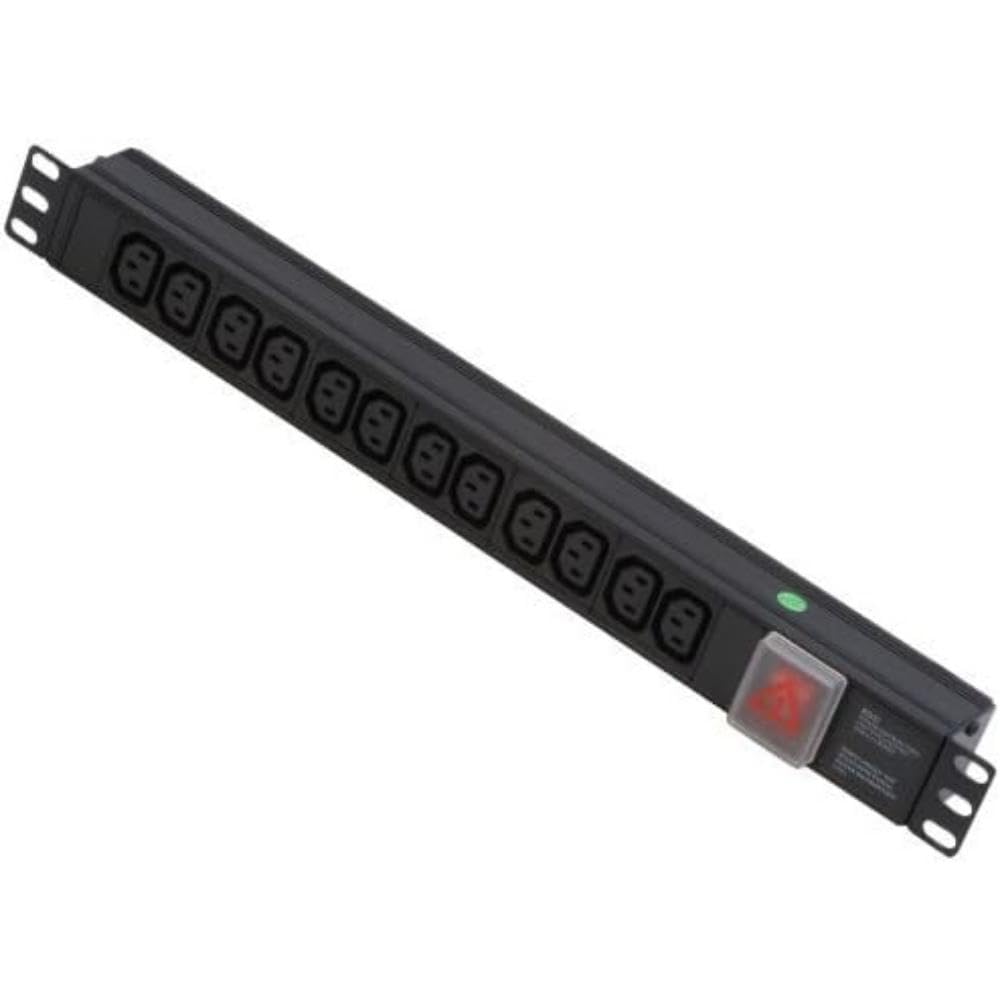 LINDY 1U 12 Way Horizontal Mount PDU IEC C14 Male Plug to 12 x IEC Mains Sockets - Switched 3m — image 1