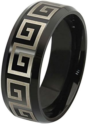 UM Jewelry Mens Womens Stainless Steel Greek Key Design Ring Black 8mm