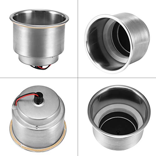 Powstro LED Light Drink Holder, 8 LED Recessed Stainless Steel Cup Drink Holder Cup Shape for Car Marine Boat