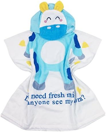 Kids Hooded Poncho Multi-use for Bath Robe Beach Towel Baby's Blanket Plus Large Size Towels for Boys / Girls, Blue Cow Pattern