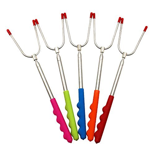 Faciaa Marshmallow Roasting Sticks,Set Of 5 Premium Telescoping Stainless Steel Skewers (red)