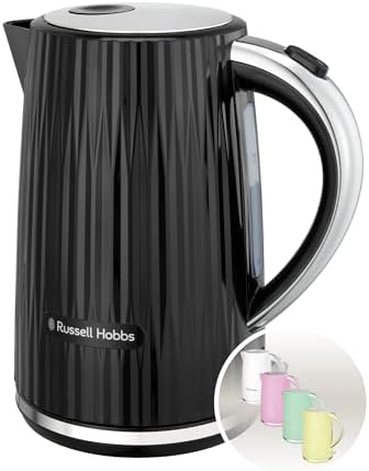 Russell Hobbs Electric Kettle (Hot Water, Tea or Coffee, 1.7L, Push to open lid, Perfect pour spout, Removable washable filter, Illuminated switch, Chrome accents, Black, 3000W) Eden 27361