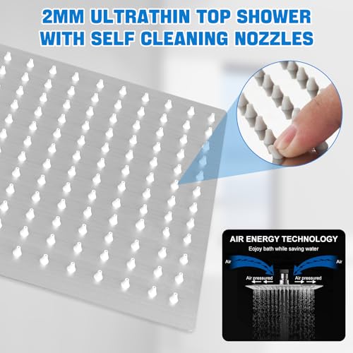 Kezidhp Shower Column without Hydromassage Mixer, Shower Rail with Rain Shower, 30 x 30 cm, Stainless Steel Column, Adjustable Wall Mount