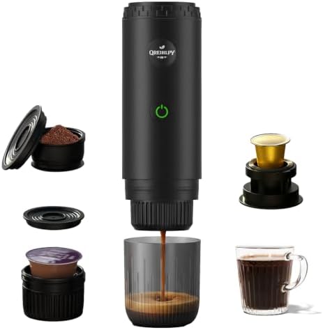 Cafetera Portátil 3 en 1, Presión para un Auténtico Espresso con Crema Espesa, Compatible con Cápsulas Nespresso y Café Molido, Autocalefactable para Viajes, Camping, Oficina y Hogar