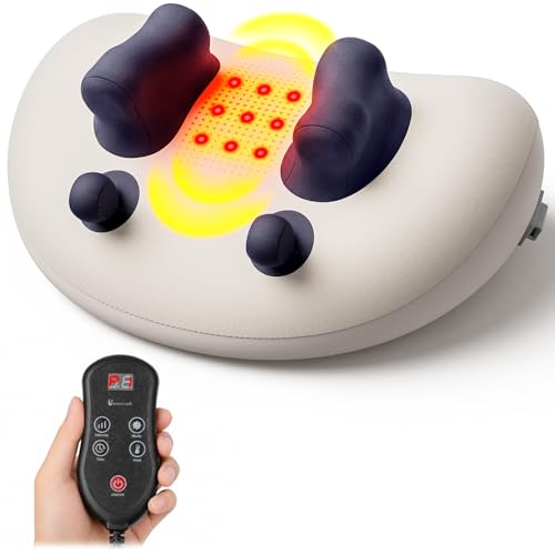 swancode Upgraded Deep Tissue Neck Massager Pillow with Heat, Shiatsu Kneading Neck & Shoulder Massager for Pain Relief, Cordless Portable Massage Pillow for Home Office & Car, Grey & Blue