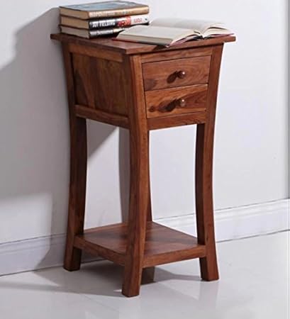 Js Home Decor Sheesham Wood Bed Side End Table with 2 Drawers and Storage and Light Walnut Finish (Brown)