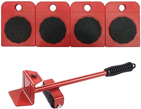 WeFoonLo1 Set Furniture Lifter Durable Heavy Appliance Furniture Lifting and Moving Tool Set for Heavy Furniture & Appliance Lifting, 1 Lifting Rod and 4 Furniture Moving Rollers (Red)