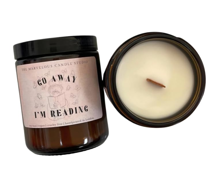 Go Away I’m Reading Candle | Book Lover Gift | Cozy Wooden Wick Soy Candle for Readers | Funny Bookish Gift | Literary Candle with Vanilla, Amber & Patchouli | Bookworm Gifts (Go Away I'm Reading)
