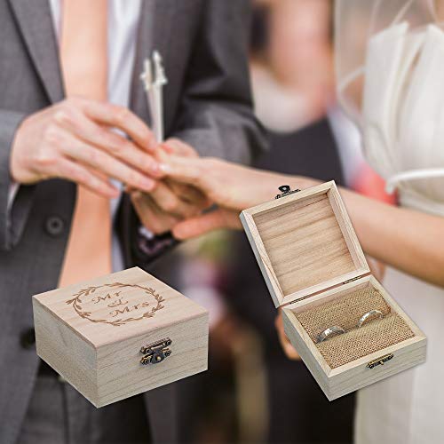 senover Wooden Mr Mrs Wedding Ring Box Wedding Ring Bearer Box Ring Bearer Pillow Shabby Chic Ring Box for Engagement Anniversary Valentine's Day Decorative Jewelry Box Favor Gift - Thumbnail 5