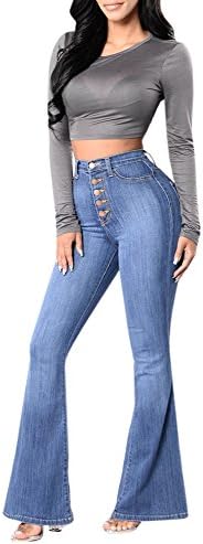 chimikeey Fashion Women High Waist Bell Bottom Jeans Stretch Fitted Flare Denim Pants