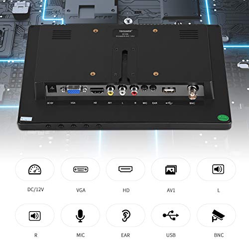 TOGUARD 10.1 Inch Small HDMI Monitor 1920x1200 IPS Portable Color Display Screen with AV/VGA/HDMI/BNC/USB Earphone Output for PC Security CCTV Camera Gaming at 178 Wide Viewing Angle