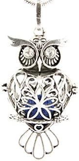 Essential Oil Diffuser Necklace Owl Locket Pendant Jewelry with 4 Color Lava Stones - 24” Adjustable Chain
