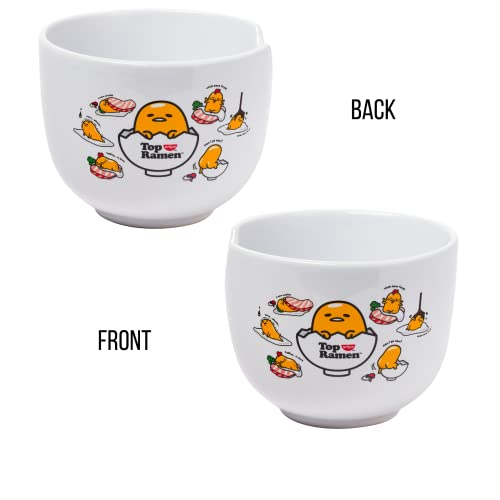 Silver Buffalo Gudetama Top Ramen Poses Ceramic Nissin Top Ramen Noodle Bowl with Chopsticks