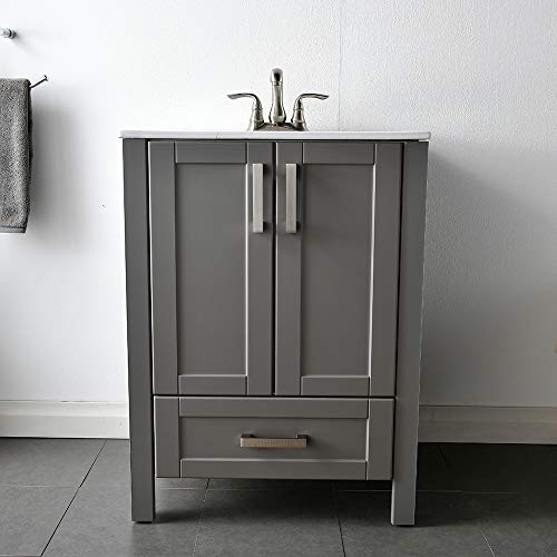 VCCUCINE Modern 24" Dark Gray Bathroom Sink Vanity Combo, Stand Bathroom Cabinet with Ceramic Sink