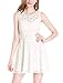 Women's Floral Lace Sleeveless Semi Sheer Yoke Flare Mini Dress White / S