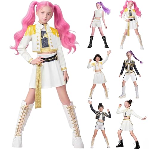2025 K-KPop D-Demon H-Hunters Girls Cosplay Costume Ru mi Zo ey Cosplay Costume Kids Hunters Pop Singers Idol Stage Role Play Halloween Party Outfits Anime Character Fancy Dress Up Uniform for Kids