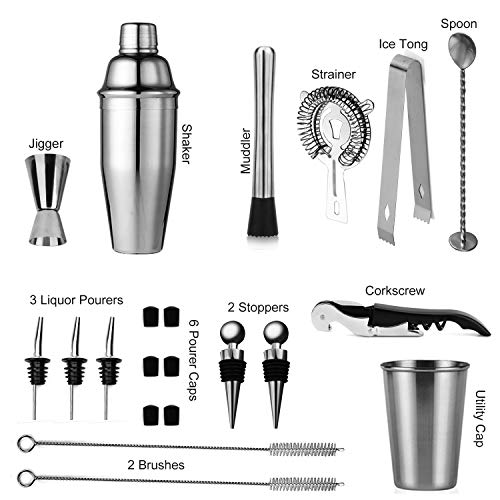 Soing Cocktail-Shaker-Set, silberfarben, 24-teilig, perfektes Barkee-Set zum Mixen von Getränken, Edelstahl-Barwerkzeuge… – Bild 3