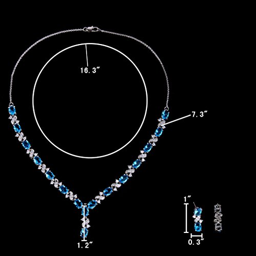 EleQueen Women's Silver-tone Cubic Zirconia Oval Shape Leaf Necklace Earrings Set For Brides And Weddings Sky Blue