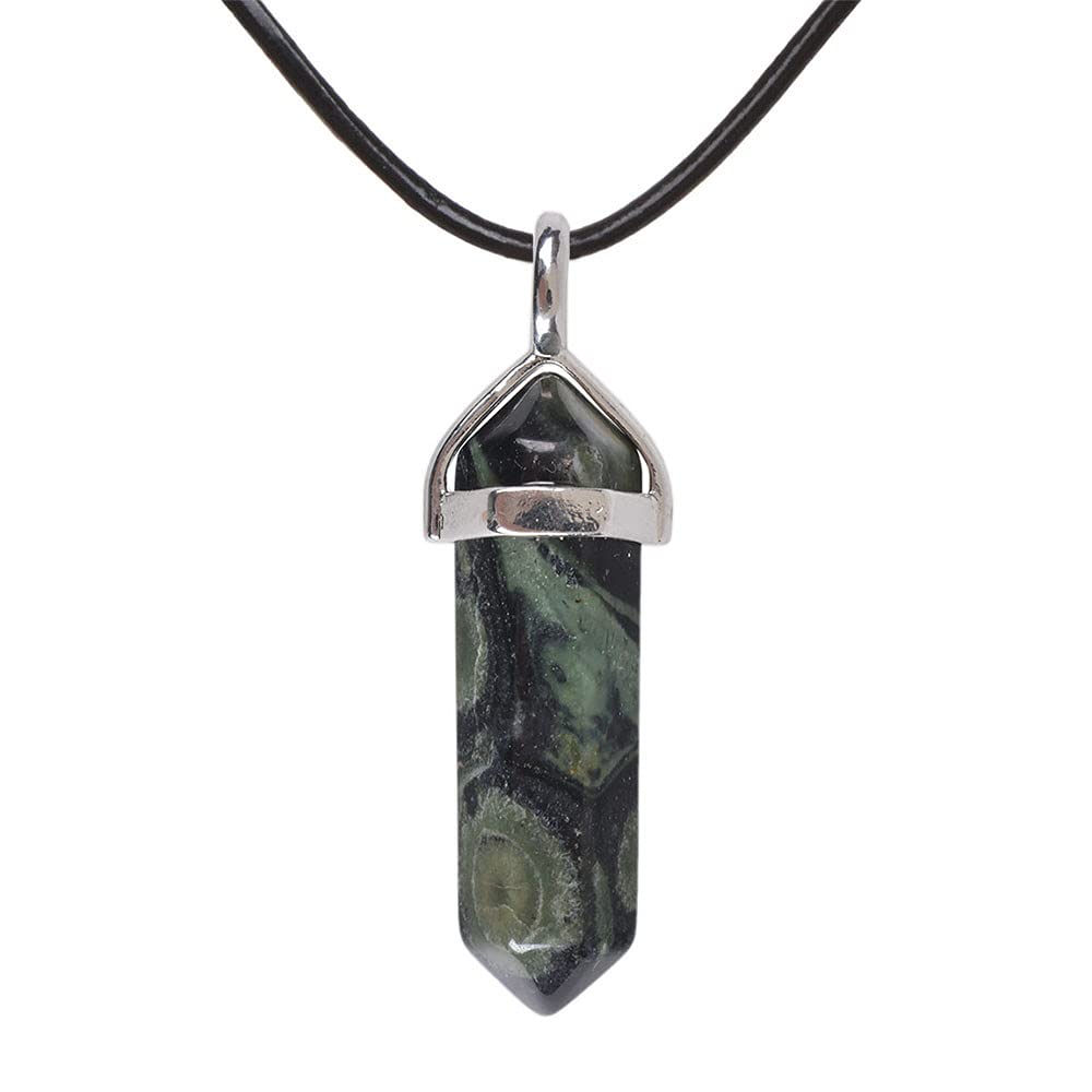 Natural Kambaba Jasper Gemstone Hexagonal Pointed Reiki Chakra Pendant Genuine Leather Necklace 18" — image 1