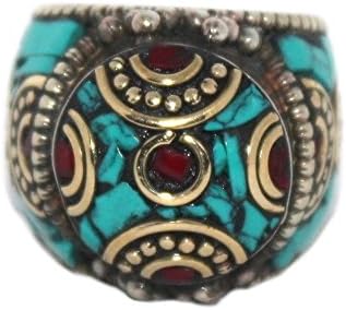 Turquoise Ring Navajo Ring Tibetan Ring Silver Ring Tribal Ring Boho Ring (6.5)
