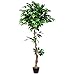 Goplus 5.5FT Ficus Silk Leaf Artificial Tree, Potted Fake Tree w/Green Leaves and Natural Trunk, Maintenance Free, Tall Faux Plant for Indoor Outdoor Decoration