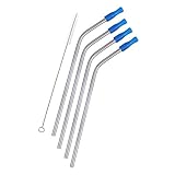 EHME New Stainless Steel Straws with Comfortable Silicone Tip Covers,Fits 30 oz YETI,RTIC Tumbler Ramblers Cups,Cleaning Brushes Included(Blue)