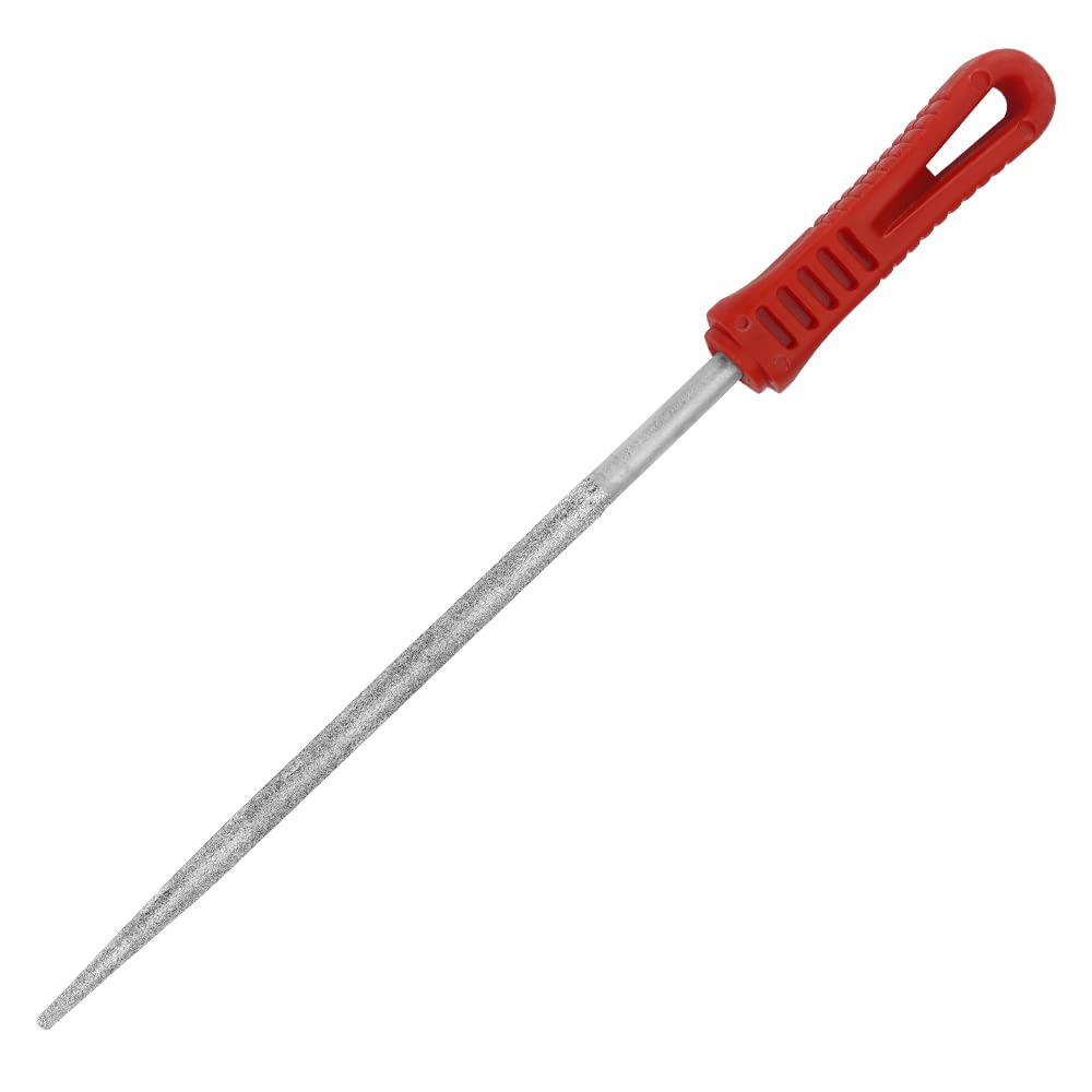 SI FANG Diamond Round File 200mm/8-inch Engineering Needle File, Wood Rasp Metal File Rubbery Handle Hand Tools, Suitable for Sharpening & Grinding Jewellery Metalwork Tile Glass Stone Rock Bone