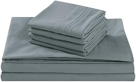 Full Size Bed Sheet Set, Grey, 100% Soft Brushed Microfiber, 1800 Series Luxury Platinum Collection, Deep pocket, Hypoallergenic, Wrinkle Free, Breathable, 6 Piece Set, Fifth Avenue Home