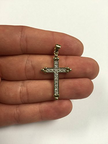 Ice on Fire Jewelry 14k Black Gold Cubic Zirconia Cross Pendant Necklace 20 Mariner Chain