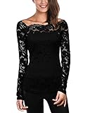 DJT Womens Boat Neck Floral Lace Raglan Long Sleeve Shirt Top