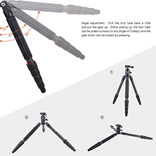 AOKA 54.7 inchs Carbon Fiber Camera Tripod Monopod with 360 Degree Ball Head 1/4 inch Quick Shoe Professional Tripod Load up to 33 pounds