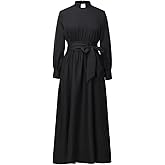 Church Clergy Dress for Women Long Sleeve A Line Elegant Maxi Dress with Tab Insert Stand Collar and Belt