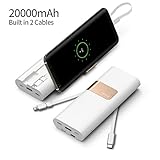 iWALK 20000mAh Power Bank Quick Charge QC3.0/2.0 Built-in Lightning Type-C & Micro USB Cables Portable External Battery Pack Charger,Compatible iPhone X 8 7 6 5s Plus,Samsung S9/S8/S7 and More（White）
