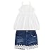 Lankey 2pcs Toddler Baby Girls T-shirt Dress+Jeans Pants Clothes Outfits Set, White and Dark Blue, 5- 6 Y