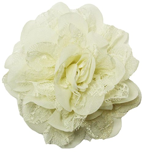 Wholesale Princess Chiffon Fabric and Lace Flower Hair Clip-Ivory