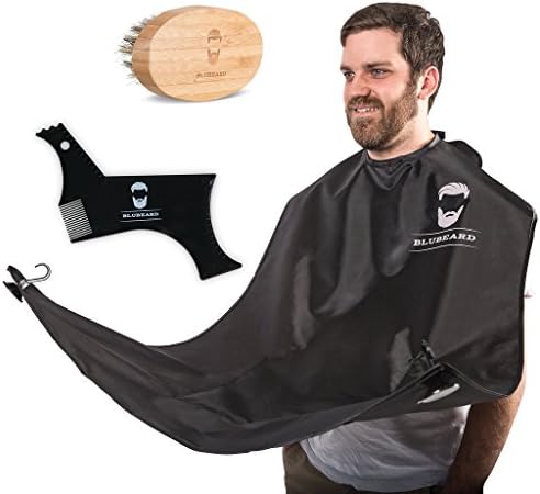 Blubeard Beard Grooming Set with Beard Bib Apron Beard Shaping Tool and Beard Boar Bristle Brush Strong Suction Cups Adjustable Neck Straps Catch Hair Shaving and Trimming Beard Mustache Care Gift Set
