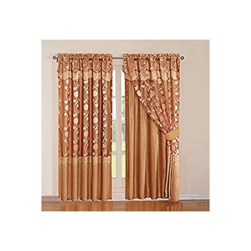 GreenWorld Jacquard Curtain Set 2 Panel Drapes With Backing & Valance Window Treatment Drapery Blackout, Aviv, Taupe