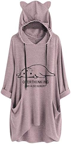 Wascoo Pullover Hoodie Plus Size for Women Cute Cat Ear Sweatshirt Jumper Pullover Tops with Pocket Oversize M-5XL